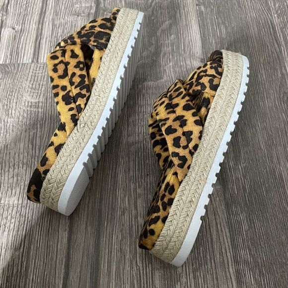 Olivia Miller River Flatform Wedge Chunky Leopard Animal Print Slide Sandals - Picture 7 of 10